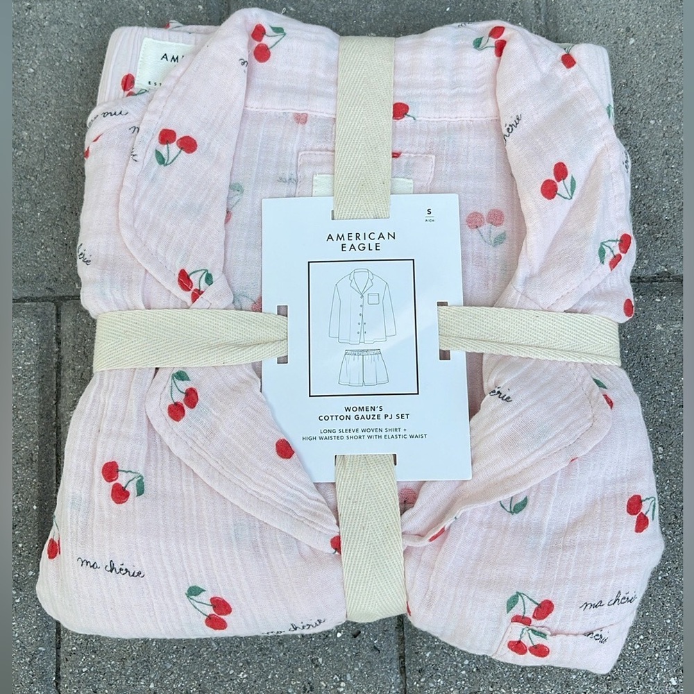 NEW cherry print AE Cotton Gauze PJ Set American Eagle - Picture 1 of 12